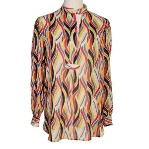 Anne Klein Multicolor Geometric Sheer Longsleeve Blouse Women's Size 2